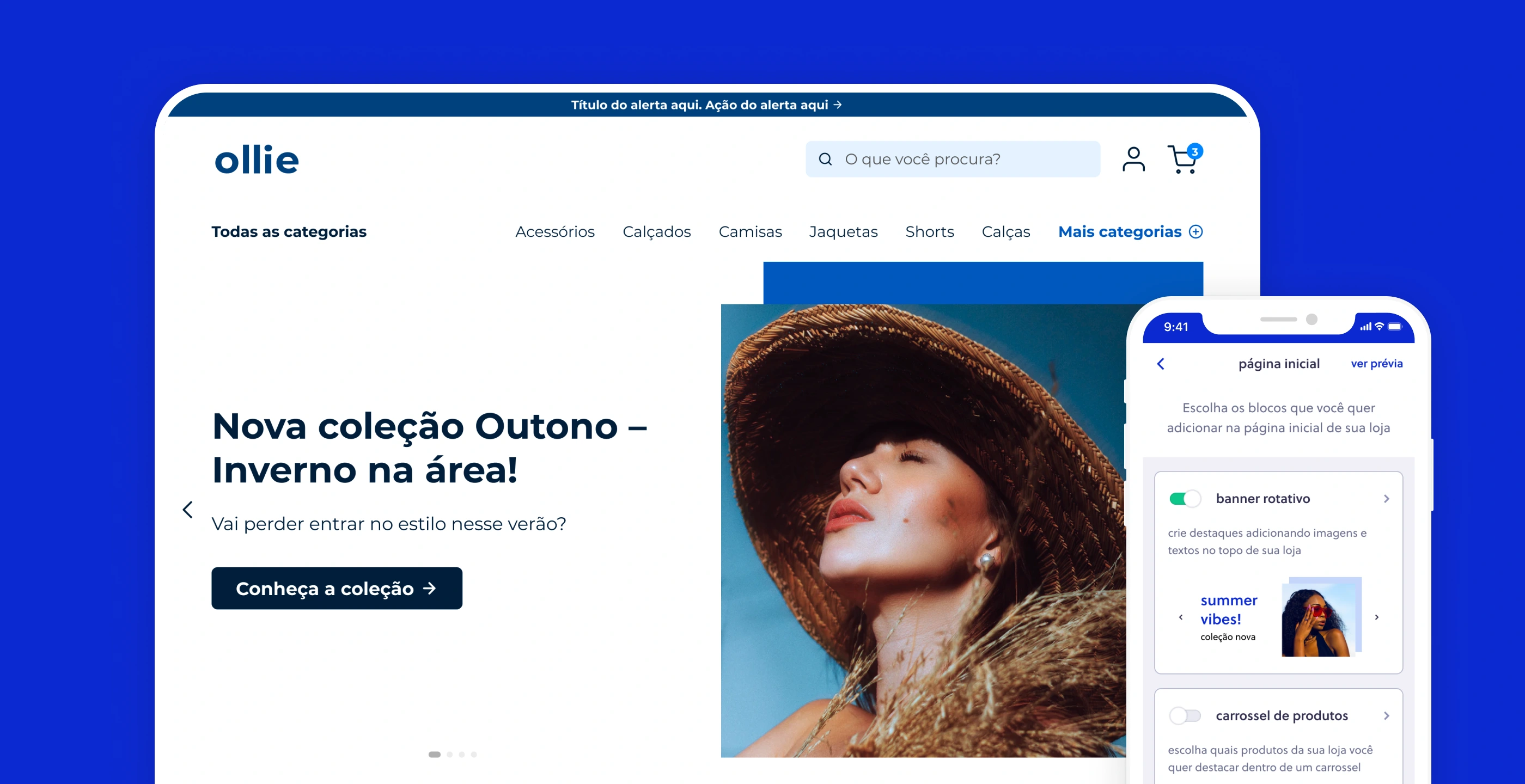 Create your store with Olist Shops — product overview screens